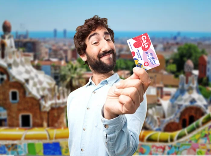 el décimo de la ilusión, hombre jugando en Barcelona